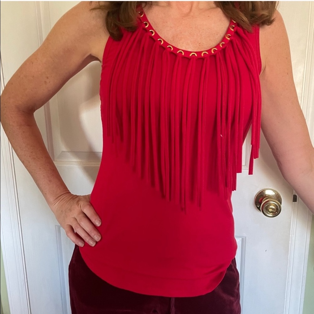 MK holiday fringe top